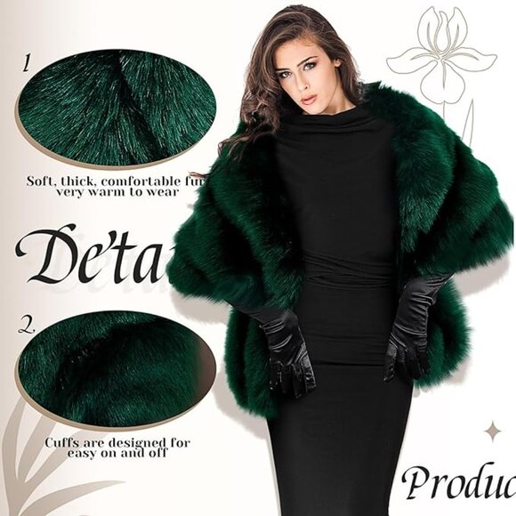 Winter Faux Fur Long Shawl 2 PFCK - Picture 4 of 6